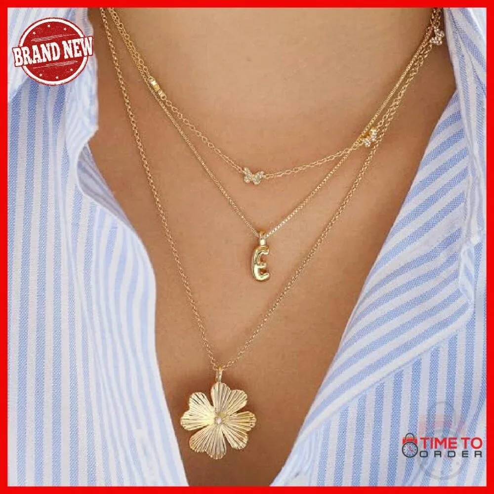 Gold-Plated Bubble Initial Pendant Necklace 17 Inch Chain Personalized Gift